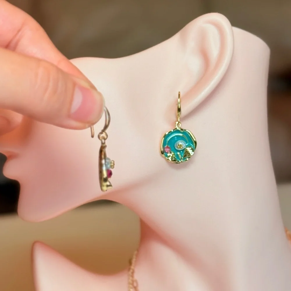 Elegant Gold and Blue Floral Earrings